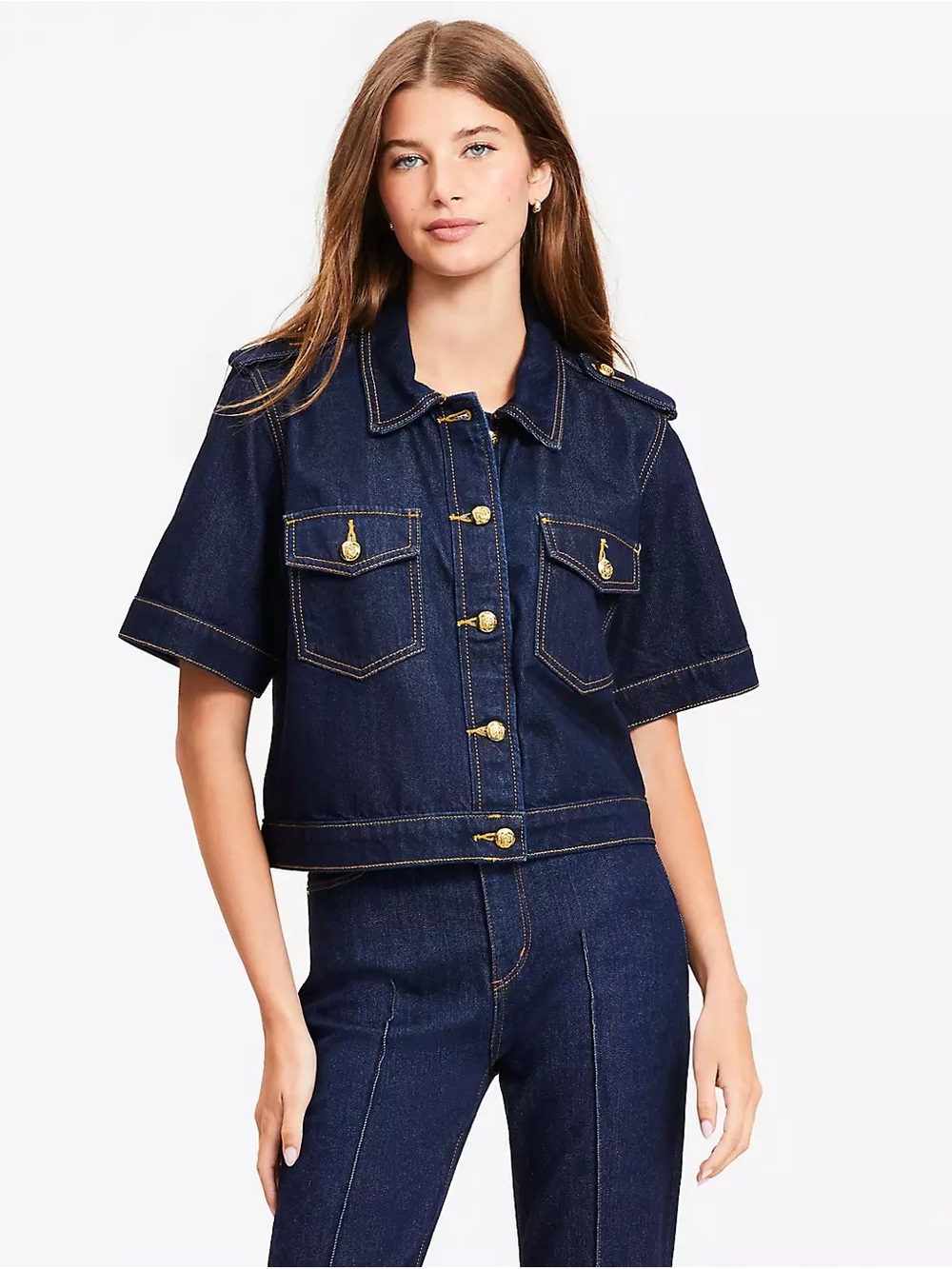 NWT LOFT Tailored Denim Jacket | Dark Rinse | Gold Buttons | Size S